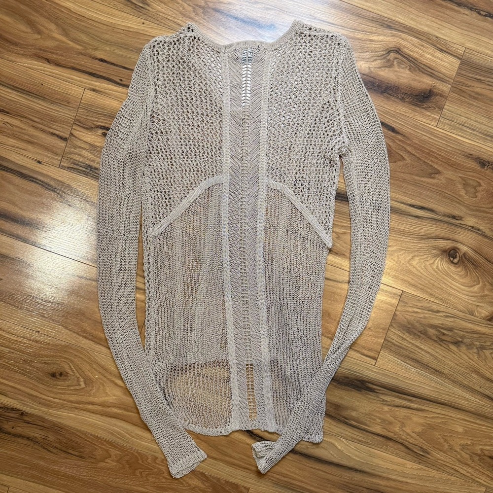 Bebe Sz S Open Cable Knit Sweater Top Hi-Low Beachy Lagenlook Boho Festival Sexy